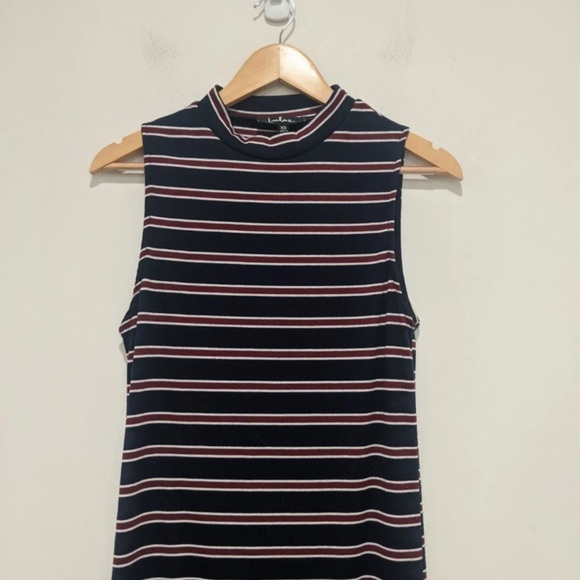 LULUS Franklin navy blue striped mock turtleneck knit midi dress size large - Picture 12 of 15